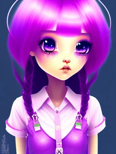 kawaii girl, purple hair, cute, kawaii clothes