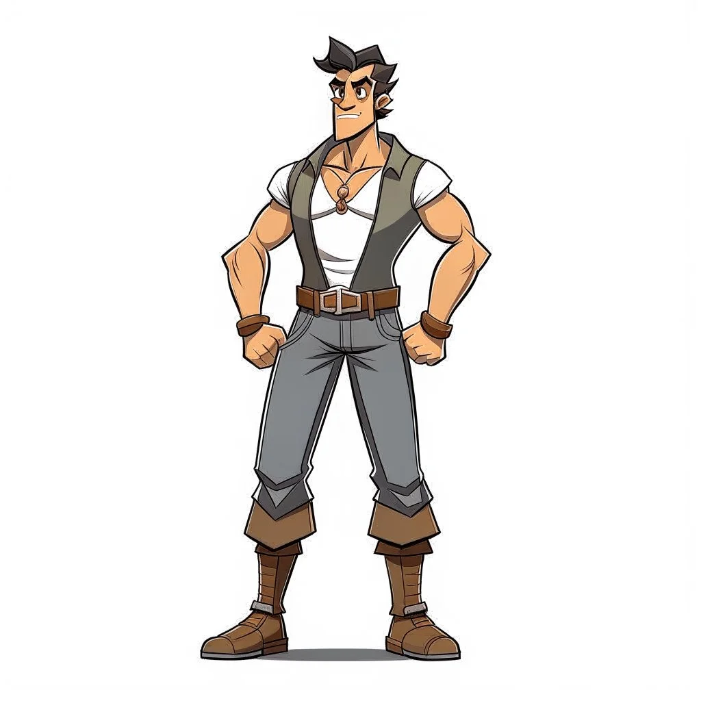 game charachter design, his name is Paulo, Brazilian, full body, simple, muscled, perfectly drawn, detailed, no background,centered