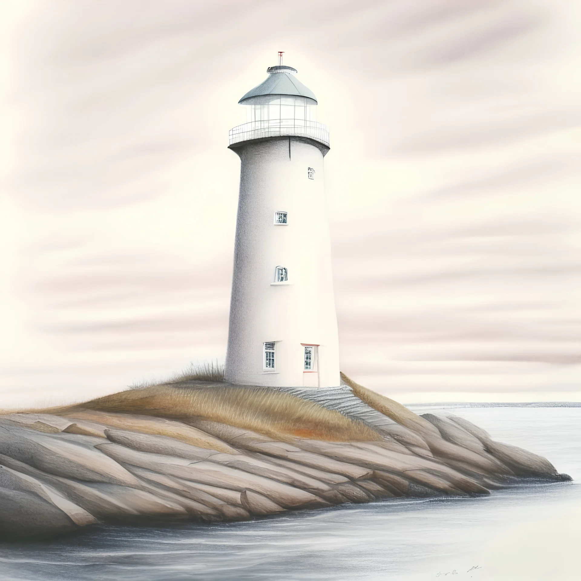 A pastel pencil drawing of Lista Lighthouse in Norway