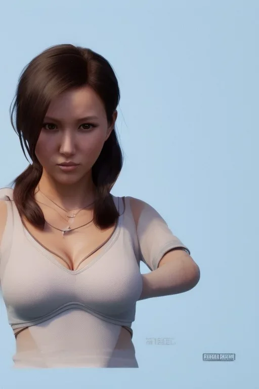  isometric clean art of super japanese woman Camilla Luddington, busty hitomi tanaka, Lara croft clothes, soft lighting, soft pastel gradients, high definition, 3d icon clay render, blender 3d