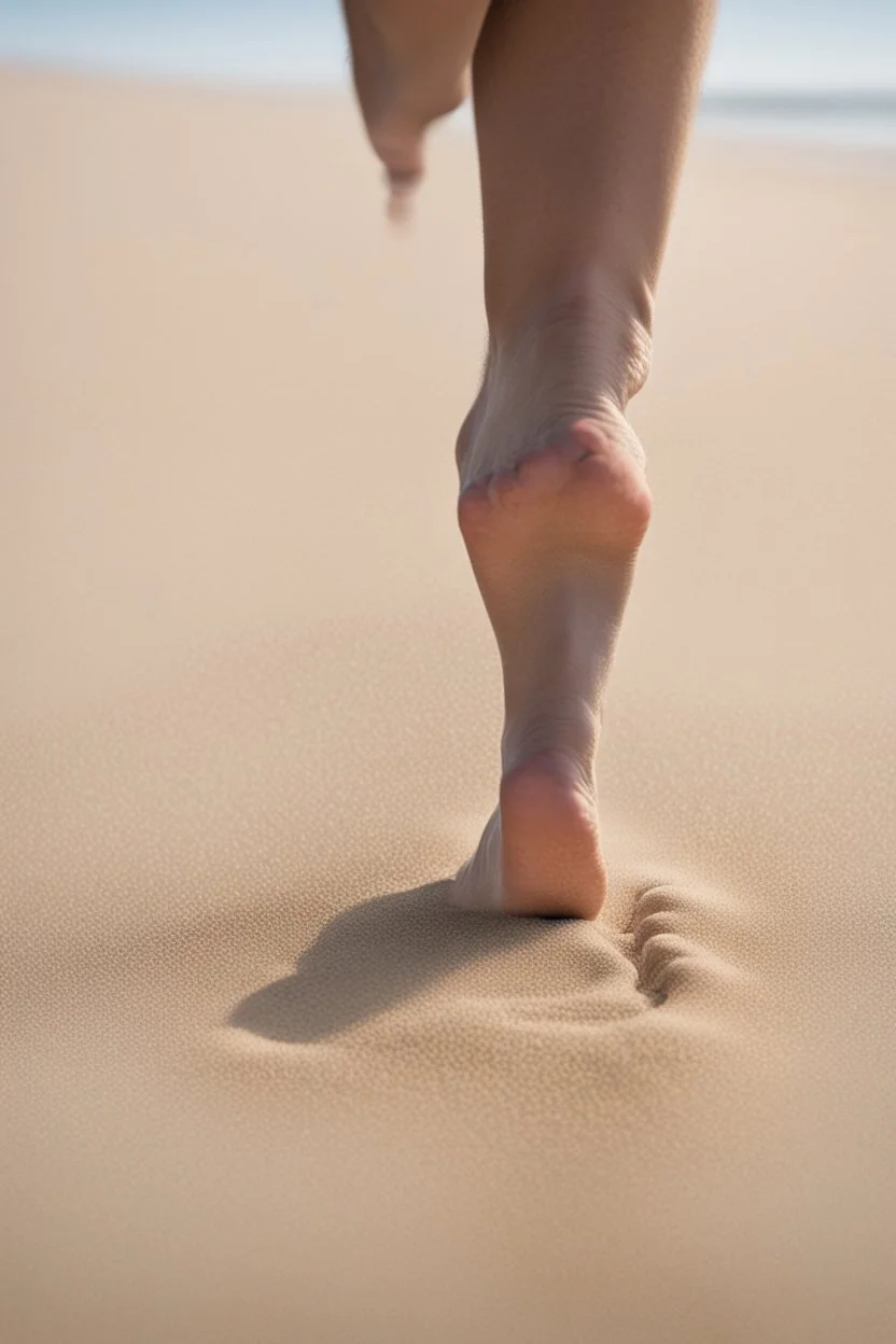 bare big feet walking on sand from back