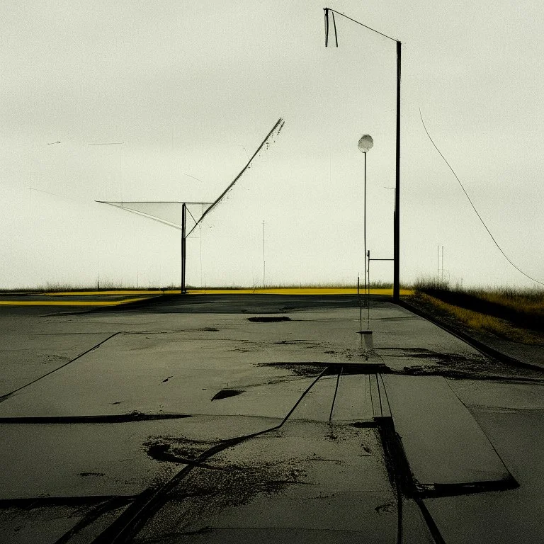 Minimal abstract oil paintings desolate 1960s carpark concrete fragments. Yellow road markings. style of Justin Mortimer and Francis Bacon.