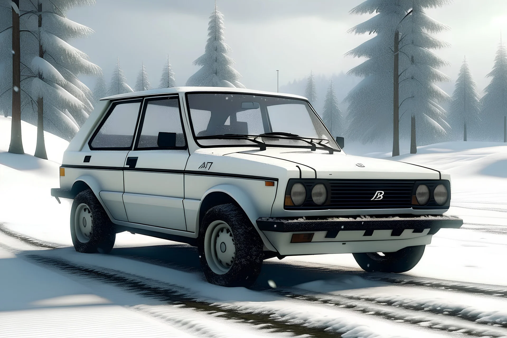 рисунок Lada белая трехдверная нива ваз 21214 в расцветке дрифт initial d зимой снег