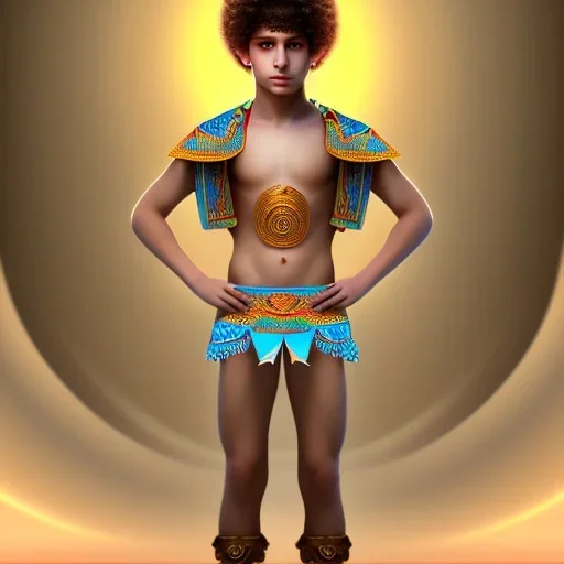 beautiful 12 year old arabic boy with curly hair and light blue eyes dressed in loincloth