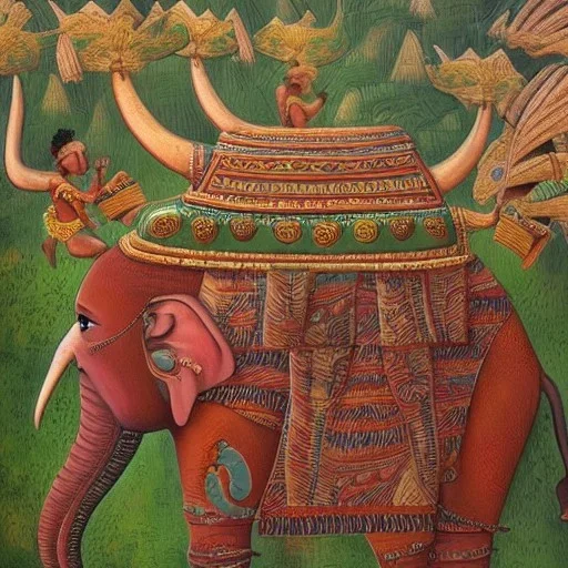 african tribal gods riding an indian elephant painting