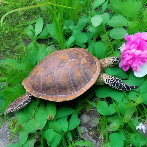 turtle and flowers