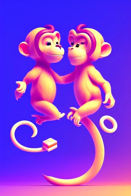 isometric clean art of two super cute monkeys in love, soft lighting, soft pastel gradients, high definition, 3d icon clay render, blender 3d