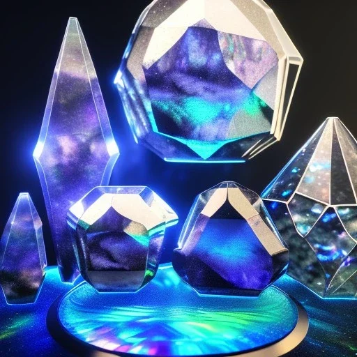 transparent crystal, crystallized,Holographic Simulation,elemental overflowing,raw sapphire with labradorite impurity, iridescent prismatic refraction, product studio shot, cinema lighting, cinema 4d, octane render, 3d render, in great detailed,fantasy art, photo realistic, shinening light,moonstone crystal bird, iridescent, shine, epic,Fibonacci
