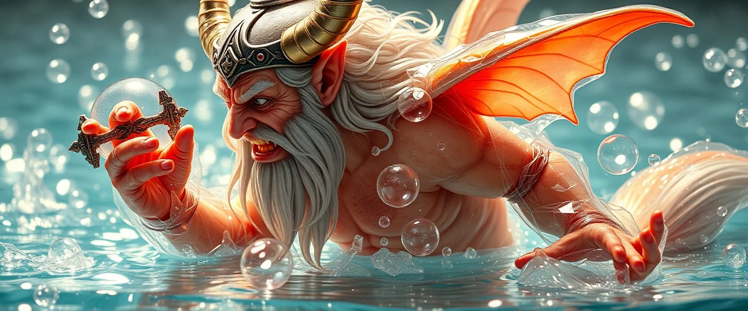 viking vampire glorious transparent transcendent cute hairy gremlin elf fairy fox built as bubble wrap art ritual in pool by Rembrandt and Escher