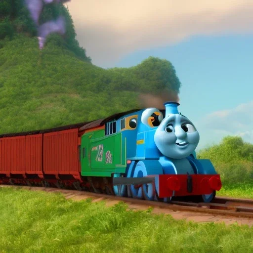 child getting chased by Thomas the Train