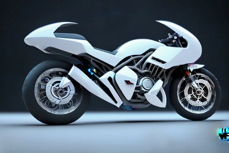 futuristic mechanical motorbike on white background, photorealistic, 3D, Unreal Engine, 4K