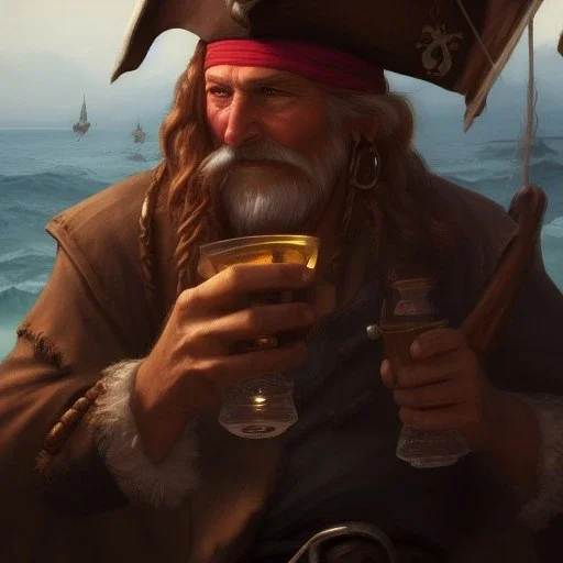 close up of an old pirate drinking rum, deep focus, d & d, fantasy, intricate, elegant, highly detailed, digital painting, artstation, concept art, matte, sharp focus, illustration, hearthstone, art by artgerm and greg rutkowski and alphonse mucha