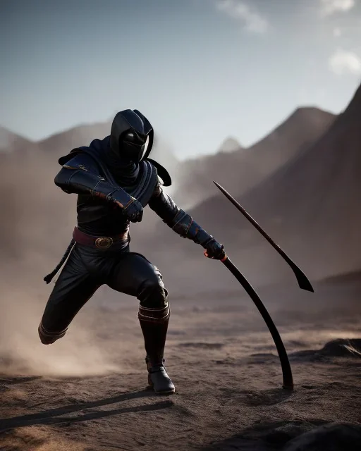 Noob Saibot mortal combat 11, sickle, action, focus, kicking in the air, volcano, drakness, heat, 8K, photorealistic rendering