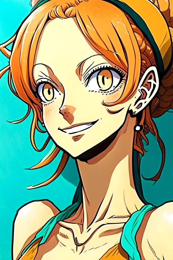 Comic portrait of Nami, from One Piece anime