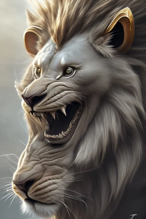 Hybrid of rat and lion, rat tail, lion mane, rat paws, chimera, monstrosity, photorealistic, unreal engine, ferocious