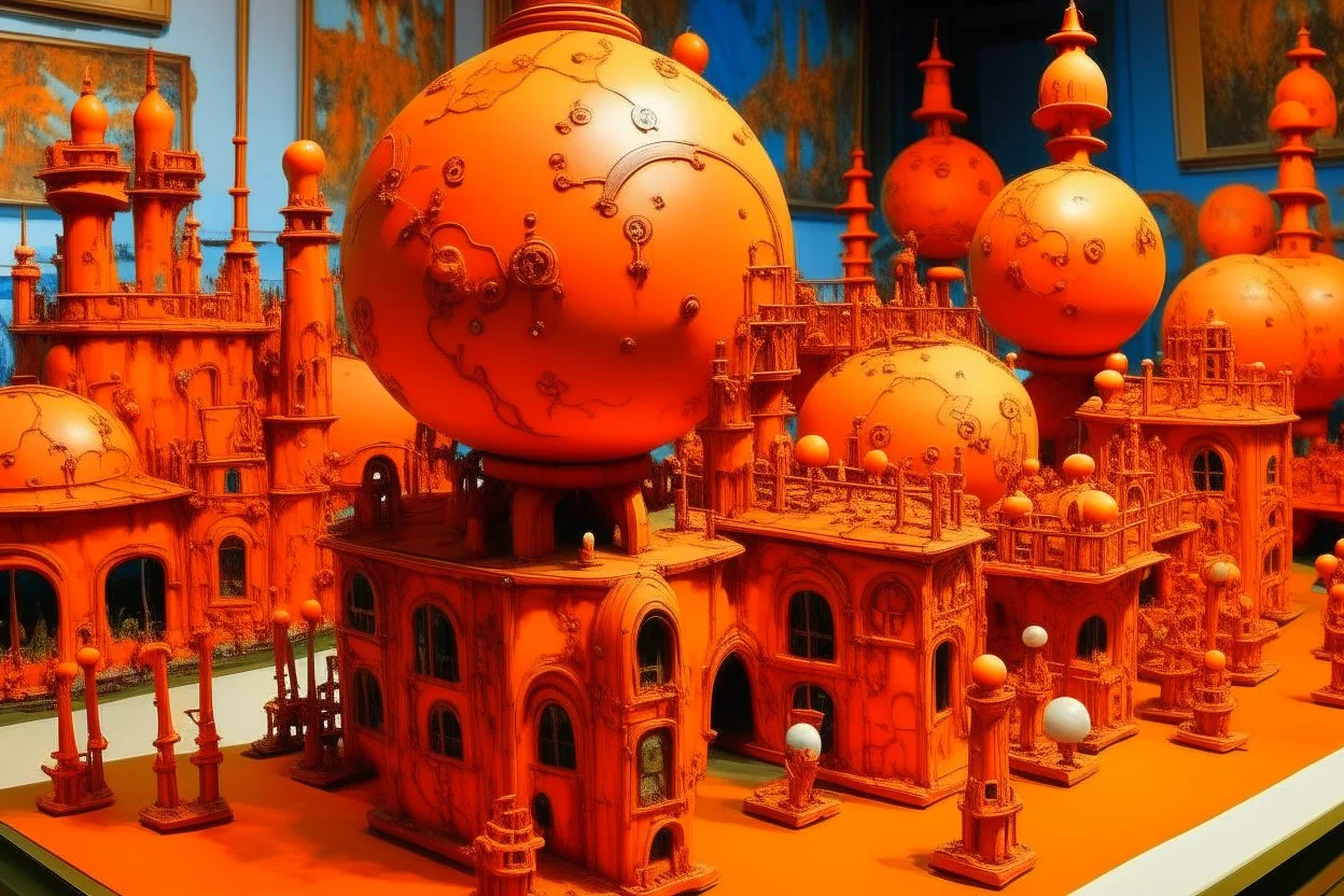 An orange colored enchanted factory with bombs painted by Claude Monet