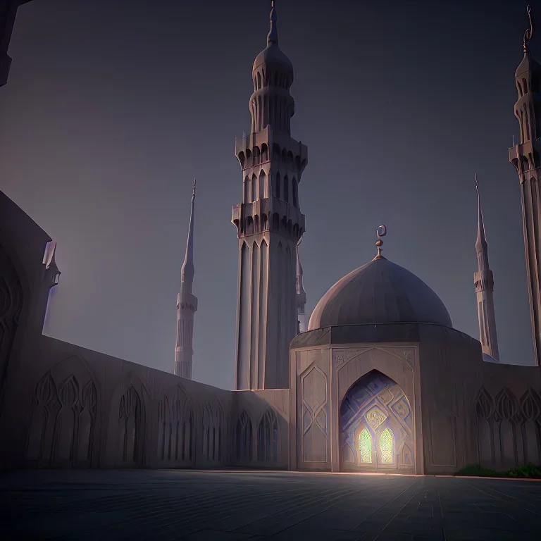 Islamic mosque, hdr, uhd, 8k, dof, perspective view, pivot on triumph, by paul meijering