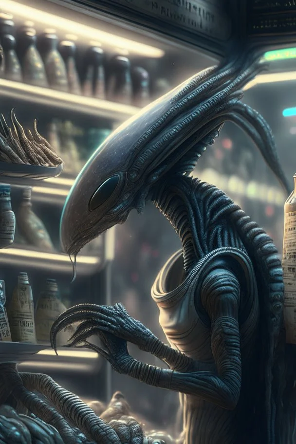 Alien shopping,highly detailed, artstation, sharp focus,4k