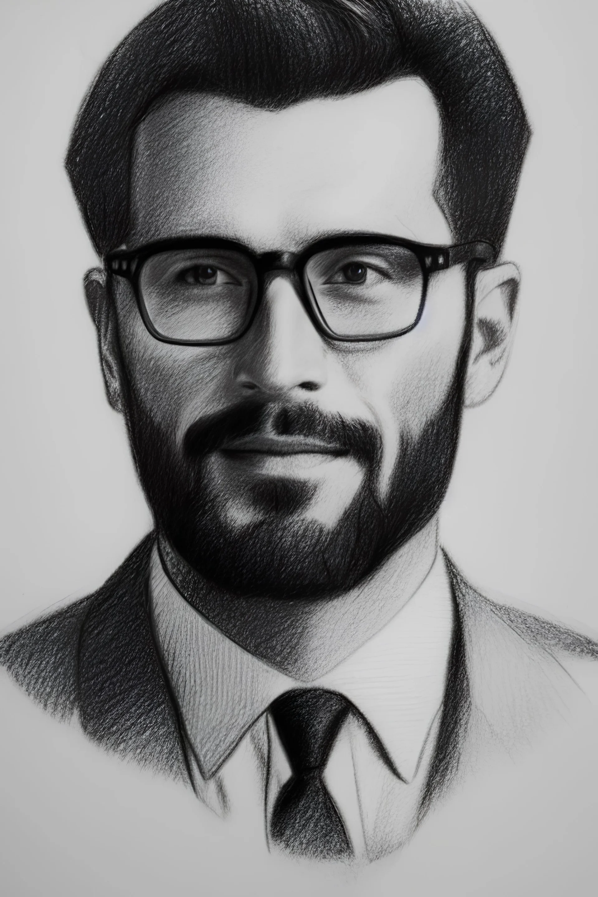 Pencil sketch of a Man with Glasses on lined paper