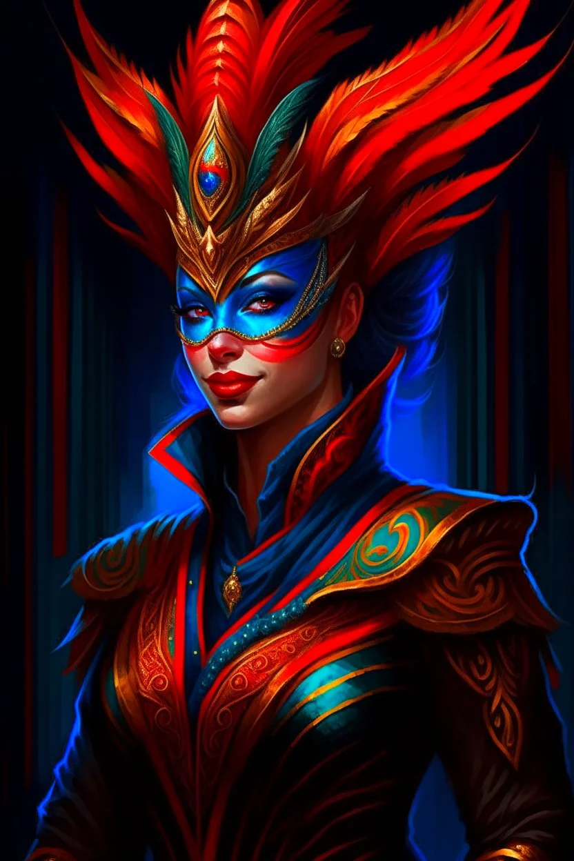 portrait of a woman dressed in a Venice carnival costume, with a mask , detailed, digital painting, Artstation, Concept art, strong contrast, futuristic style, centered composition.