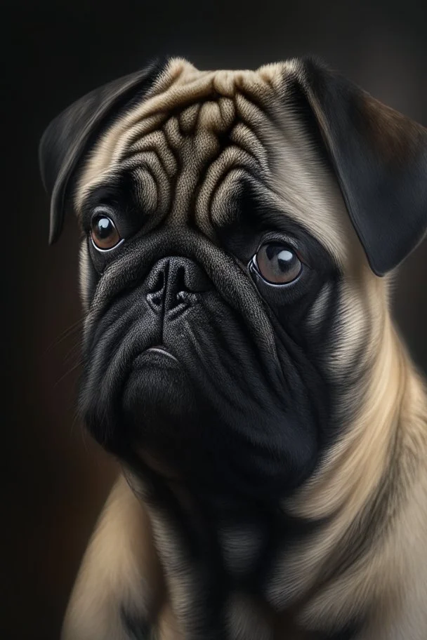 a serious looking old pug dog, super realistic ,8k quality