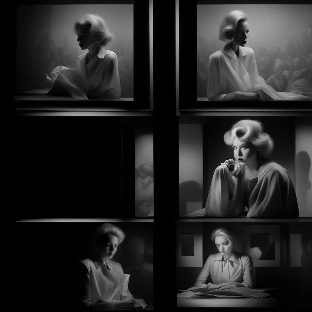 (Masterpiece1:7), award-winning, highest quality, award-winning, highest quality, in the styles of Nick Knight and Viviane Sassen, , with a very realistic cartoony style. Subject: Comic Book Time Lapse vintage photos glued into a comic book arranged in panels of the same woman, in the top left panel the woman is a (hyperrealistic:1.7) young, slender and attractive, then, in each picture going horizontally a time lapse occurs as she grows (ugly:1.6) old, sadder, more depressed and fatter,Fujifilm