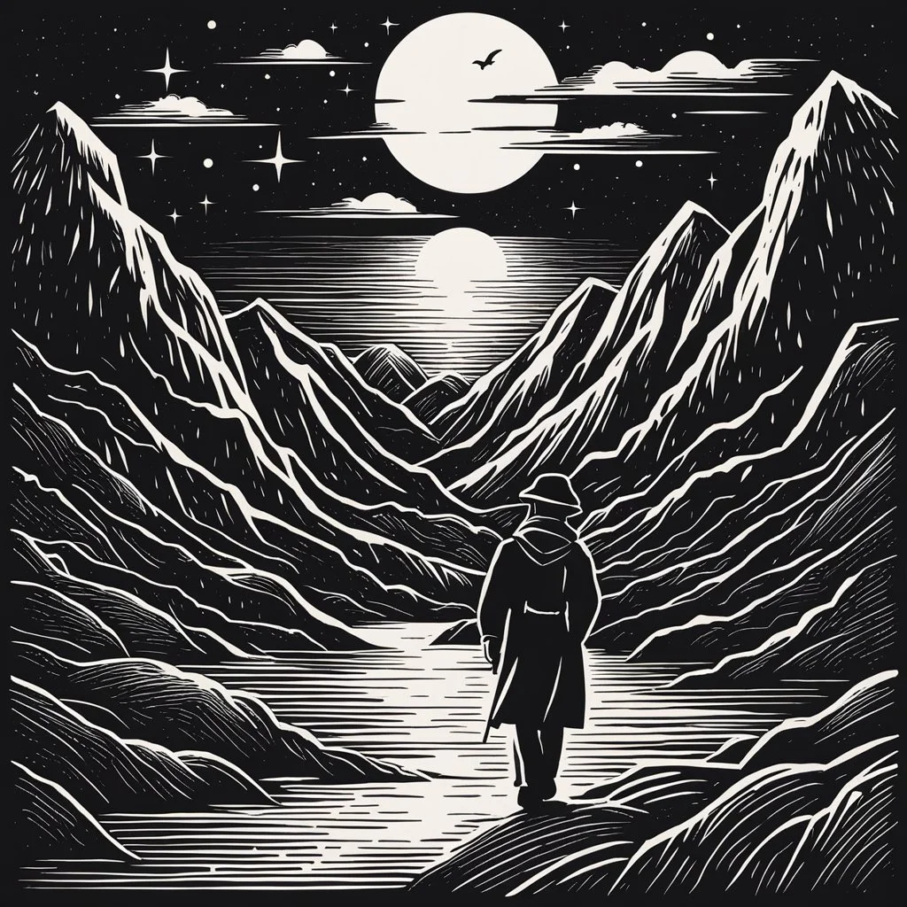 [in Linocut style] in the silence of static, secrets scream the loudest: The Signal's Warning