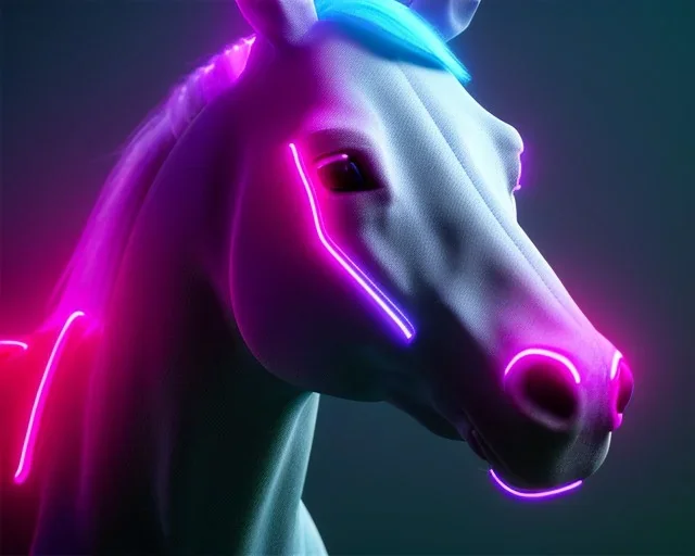 Cyber ​​horse with neon eyes, ultra graphics, RTX, TXXA, SSAO, High quality,hyperrealistic, Super detailed, HDR,4k