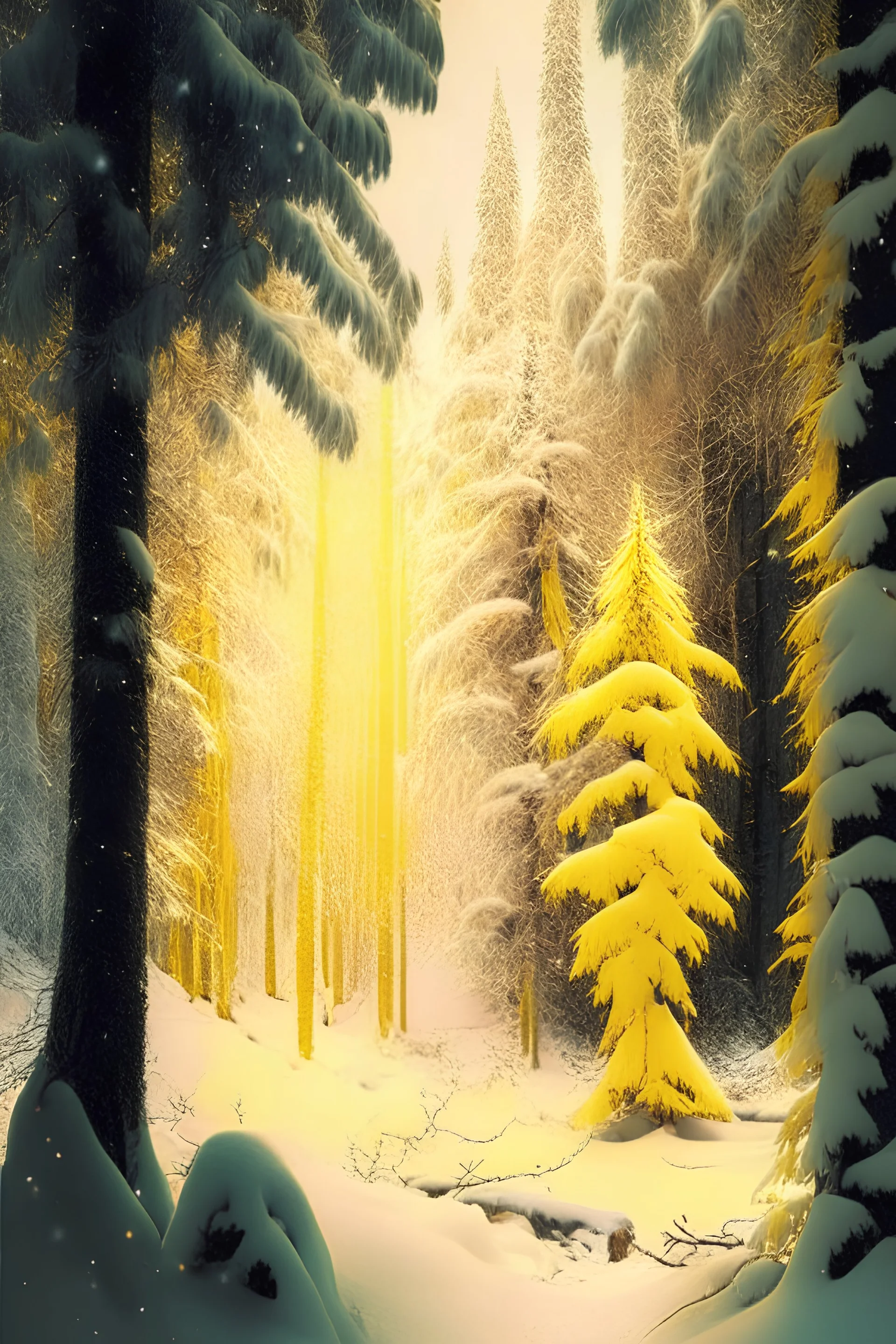 Snowy forests with yellow magic