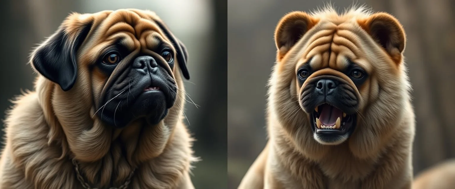 what sauron actually looks like and a pug lion