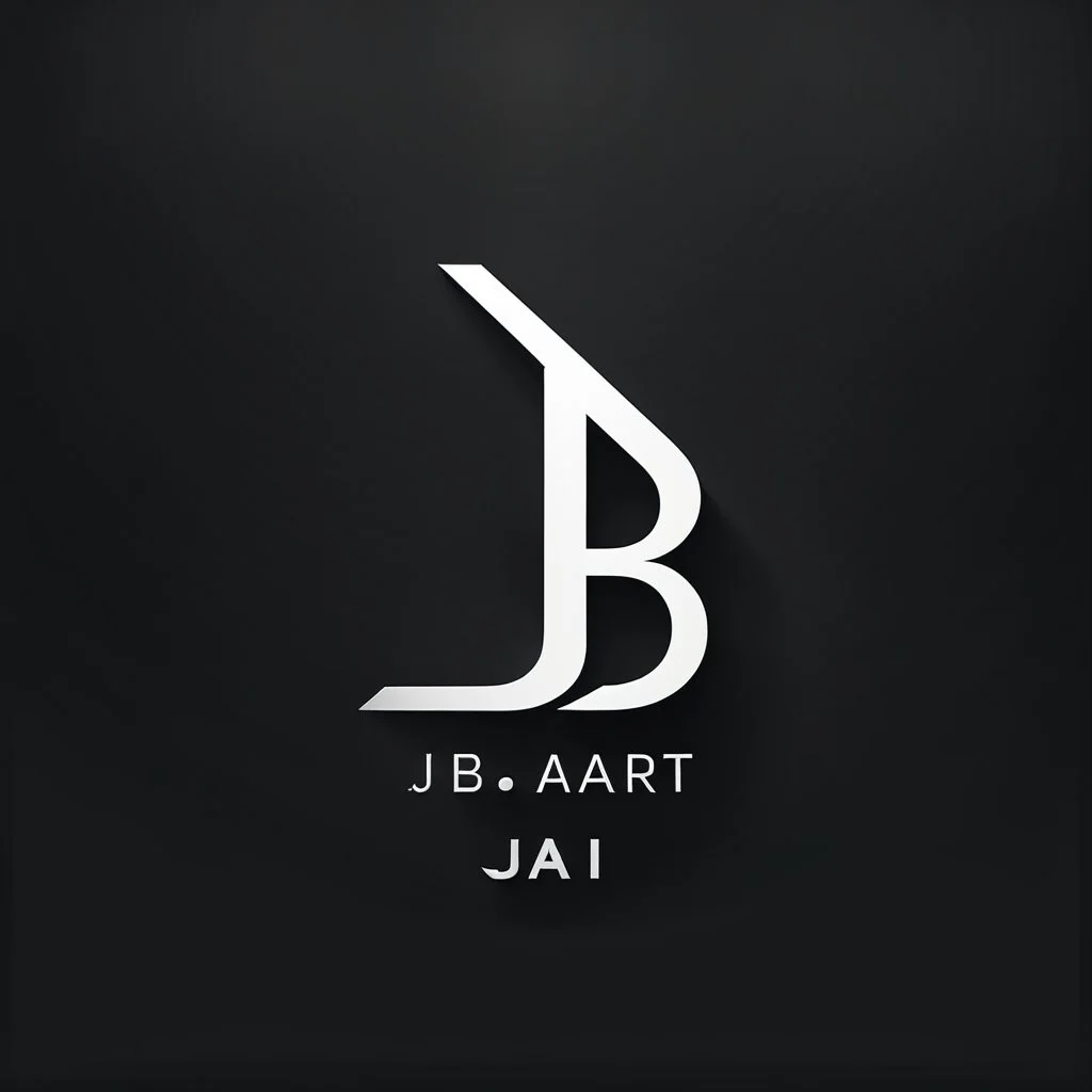 A sleek, minimalist logo design for 'JB AI Art' - an innovative AI-powered art and 3D graphics studio. The logo should feature a simple, elegant monogram or wordmark using a modern, sans-serif typeface that conveys a sense of professionalism, creativity, and technological sophistication. Incorporate subtle visual references to AI, such as geometric shapes, lines, or symbols that evoke digital/technological elements. Use a color palette that is clean, bold, and eye-catching - potentially leverag