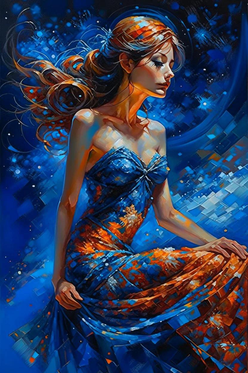 the night sky, she awaits with anticipation, Karol Bak UHD,, Pino Daeni and Dan Mumford, exquisite rendering, style of Leonid Afremov, Mario Sanchez Nevado. Modifiers: intricate very attractive beautiful award winning ultra detailed colourful high energy