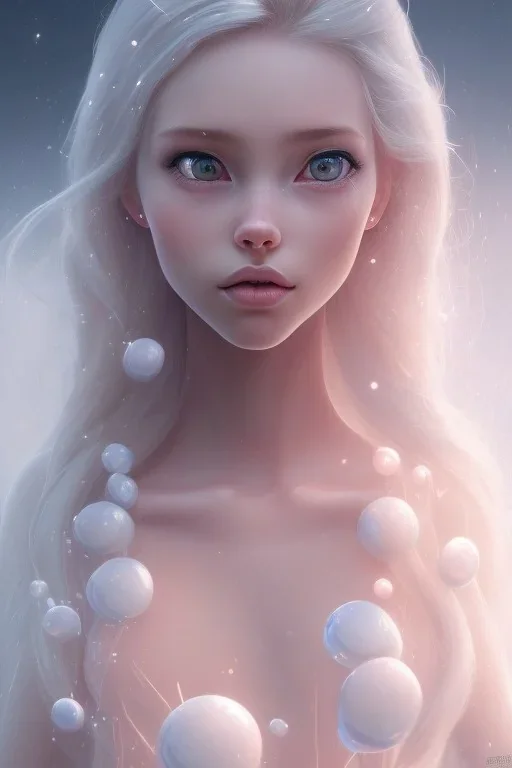 20 year old girl, cute, beautiful, blonde hair, Elsa hair, blue eyes, big eyes, pale skin, blue dress, ice dress, long eyelashes, pink lipstick, thin lips, small nose, 8k resolution concept art portrait by Greg Rutkowski