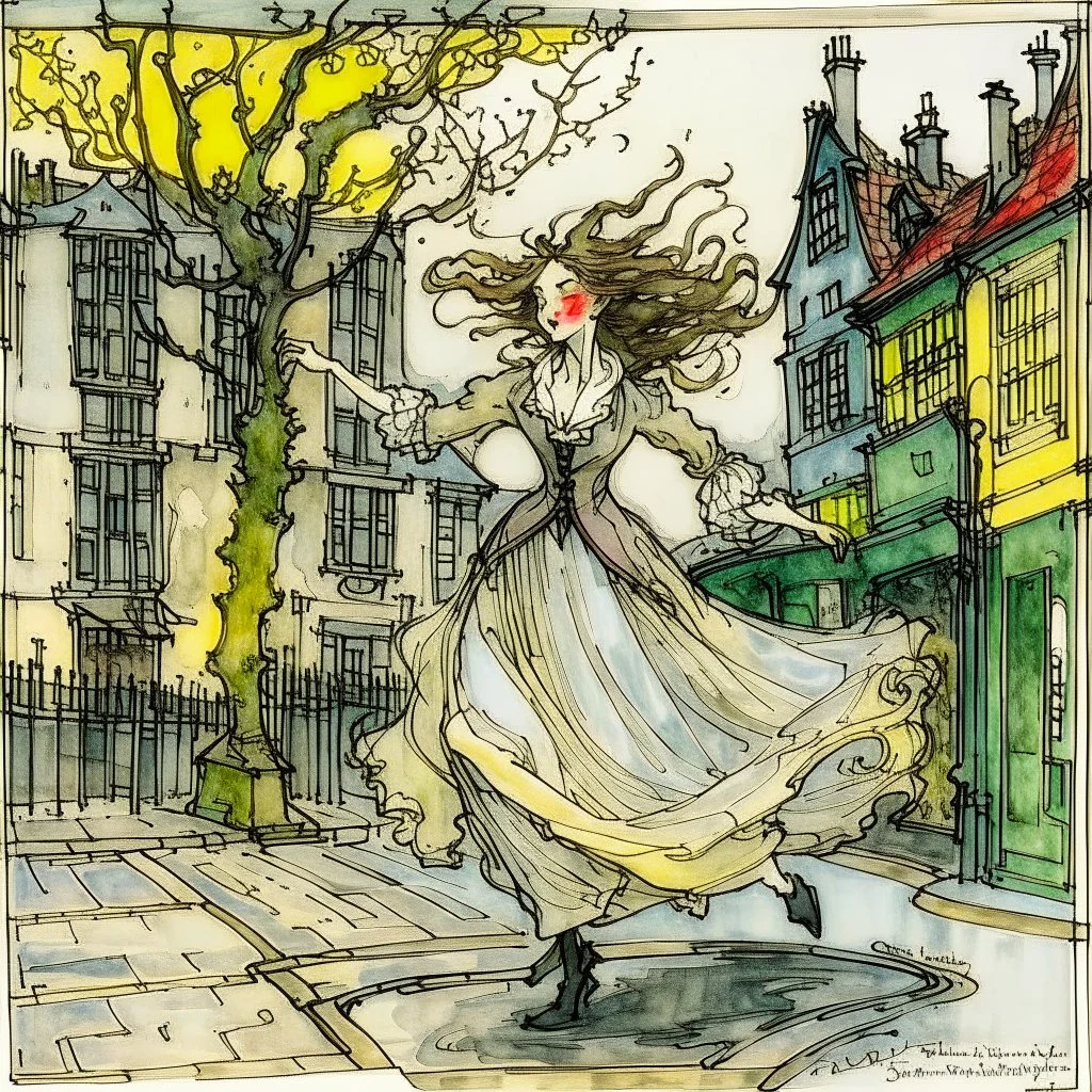 woman dancing in the street Arthur Rackham