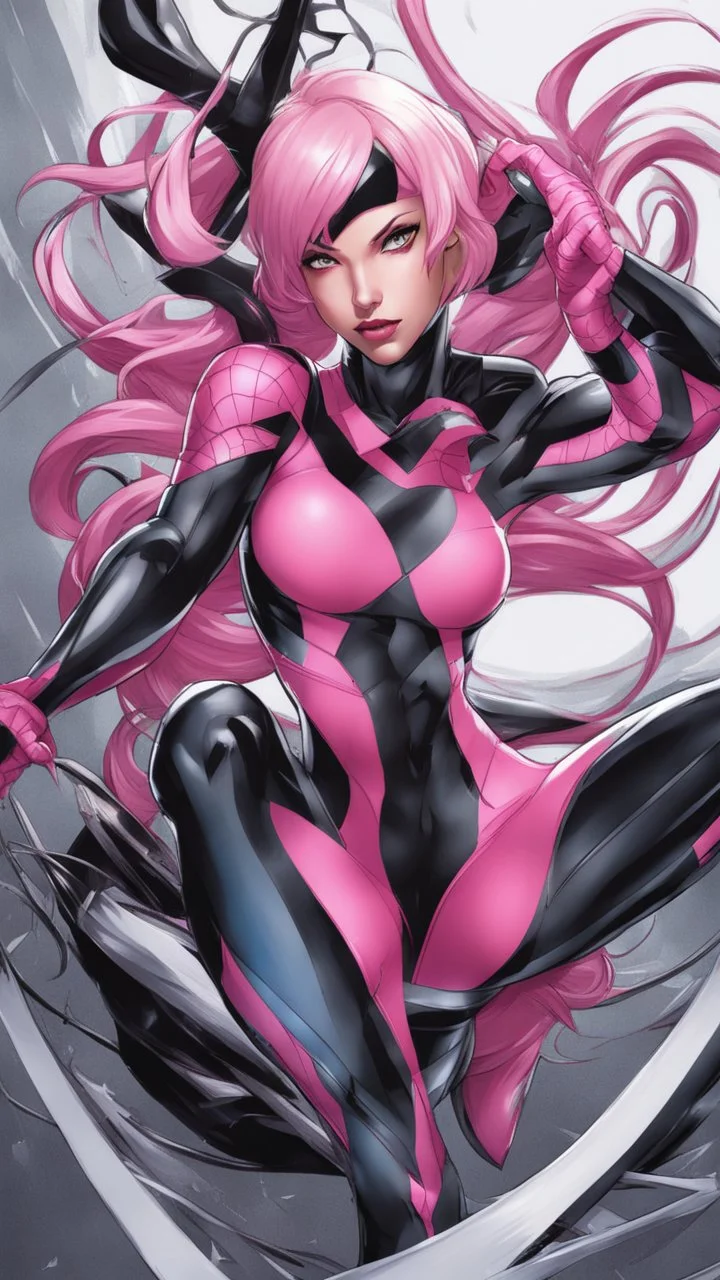 A close picture to Mix between gwenpool and symbiote, intricate details, highly detailedin in dreamshaper finetuned model with dynamic art style witg