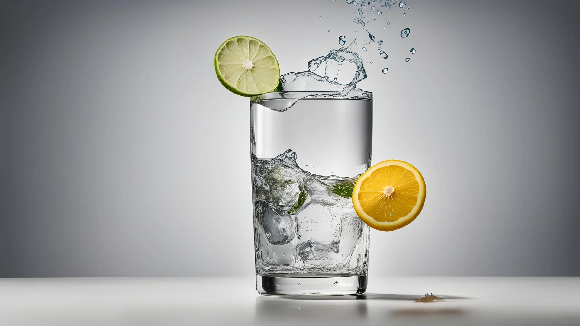 a glass of gin is coming out, protruding from a citrus