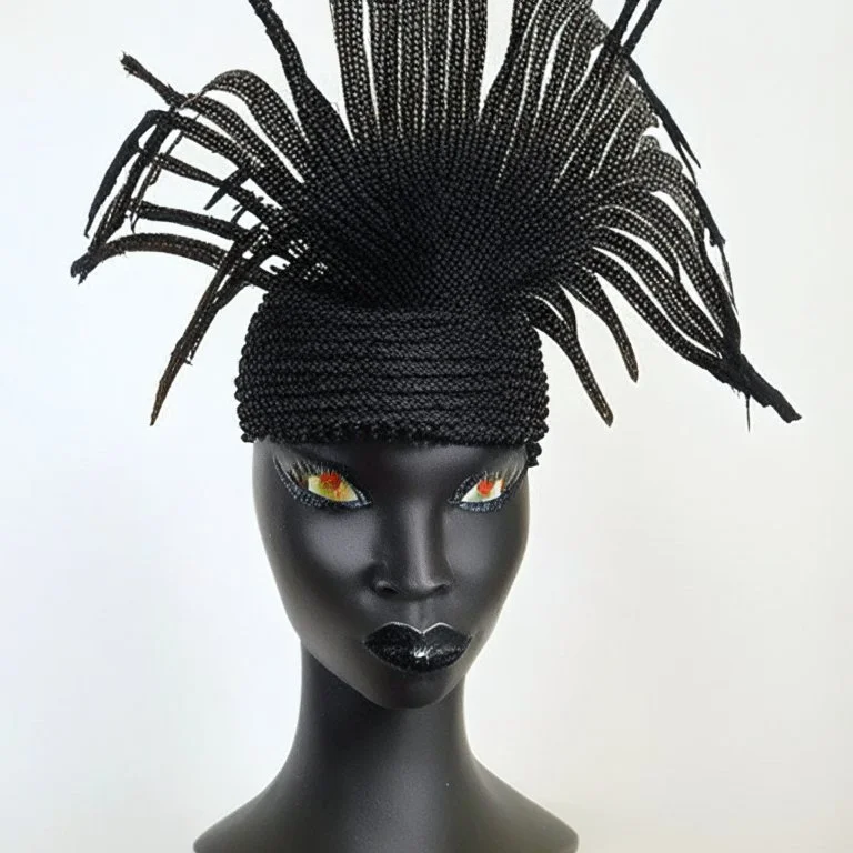 black raffia head piece