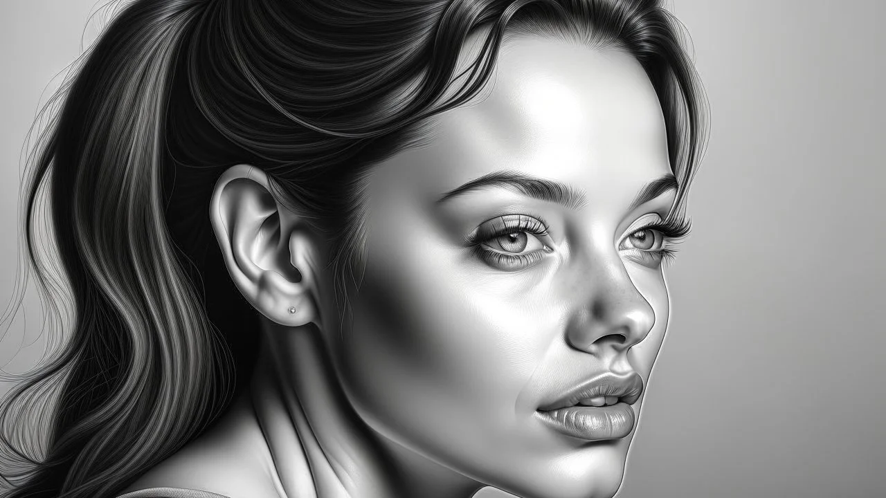 woman, vector pencil drawing, 3d, 64k, high resolution, high detail, computer graphics, hyperrealism, f/16, 1/300s. digital painting,