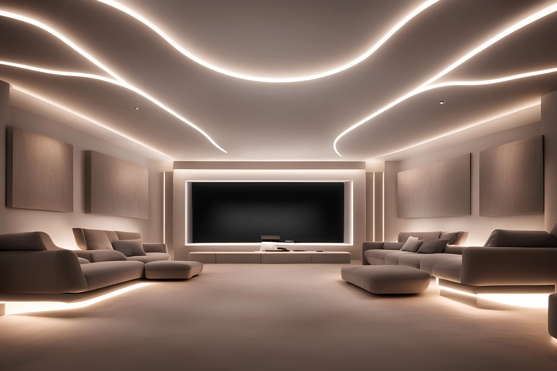 a dedicated home cinema room with LED ambient lighting in the walls make sure the room is completely symmetrical