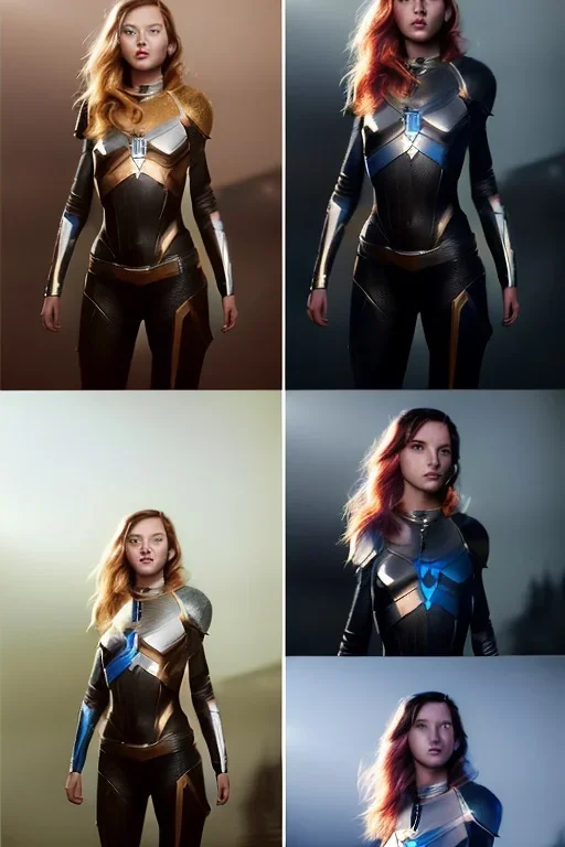 illustration, ultrarealistic, dynamic, concept art, strikingly beautiful (18 year old girl:1.2),_skimpy sci-fi armor_, Hair (long ginger:1.1), Face (freckles:1.2), body, medium breasts (light cleavage:1.2), tracing, ambient light, highres, (hyperrealistic:1.2), (perfect face:1.1), intricate (high detail:1.1) body, beautiful detailed eyes (emerald:1.3), _camera_, _pose_, plump lips ,sci-fi theme, Model hash: ddc3021b