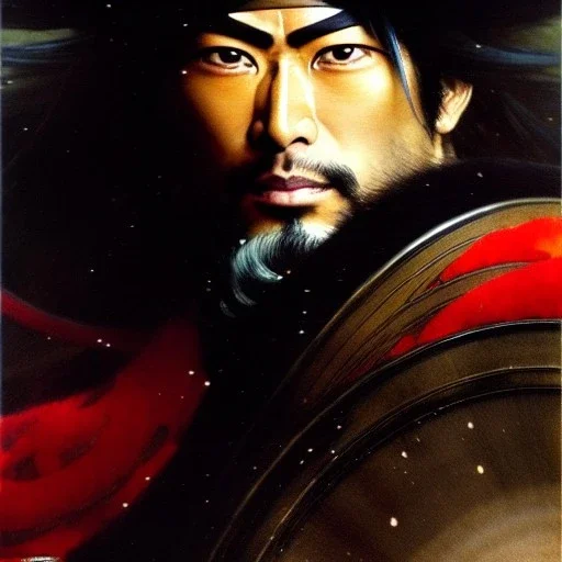 portrait of 'Mujuro Utsutsu-Ninja Scroll',ancient japanese armor, painting by gaston bussiere, greg rutkowski, yoji shinkawa, yoshitaka amano, tsutomu nihei, donato giancola, tim hildebrandt, oil on canvas, cinematic composition, extreme detail,fit full head inside picture,16k