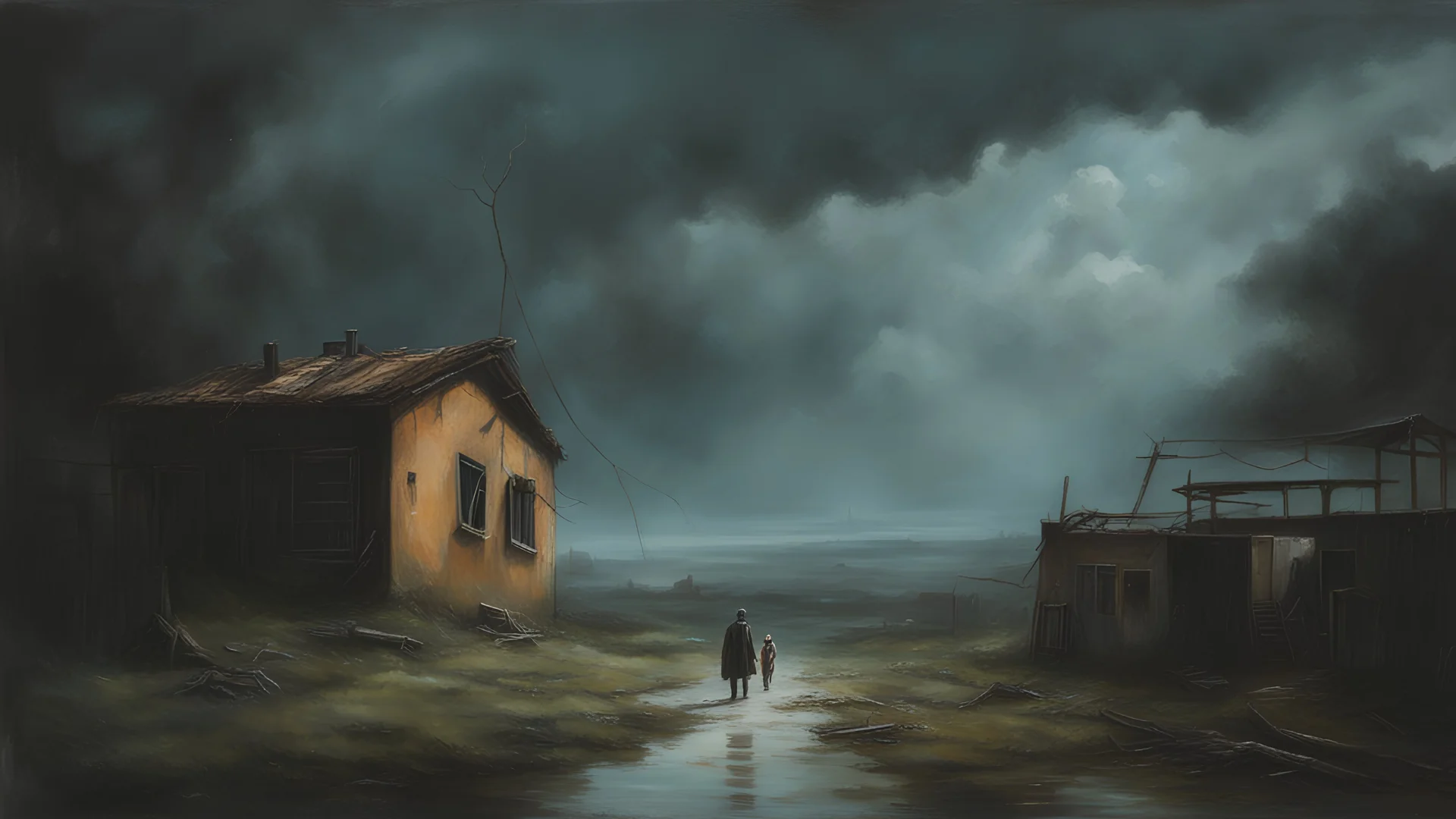 Science fiction painting, Nicolas Bruno, Peter Sallesen, Goro Fujita, ominous sky