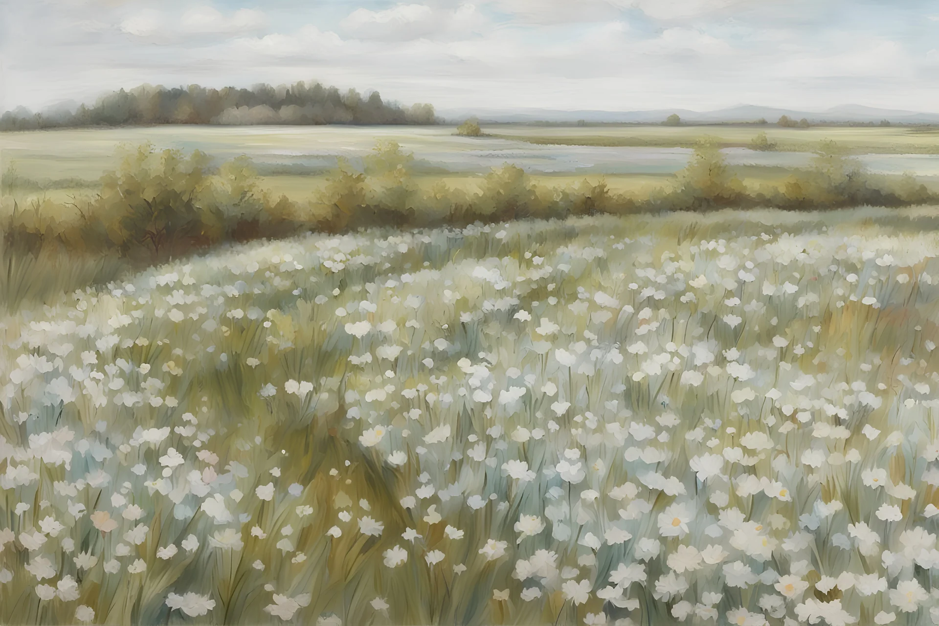 Spring Meadow Painting | Vintage Landscape