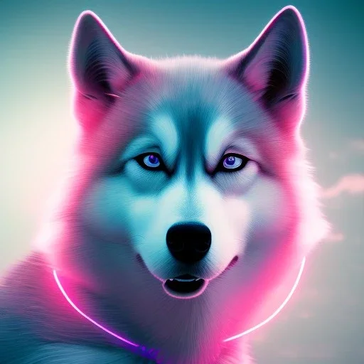 Husky, neon pink eyes, 8K, cinematic lighting, sharp focus, masterpiece, expert