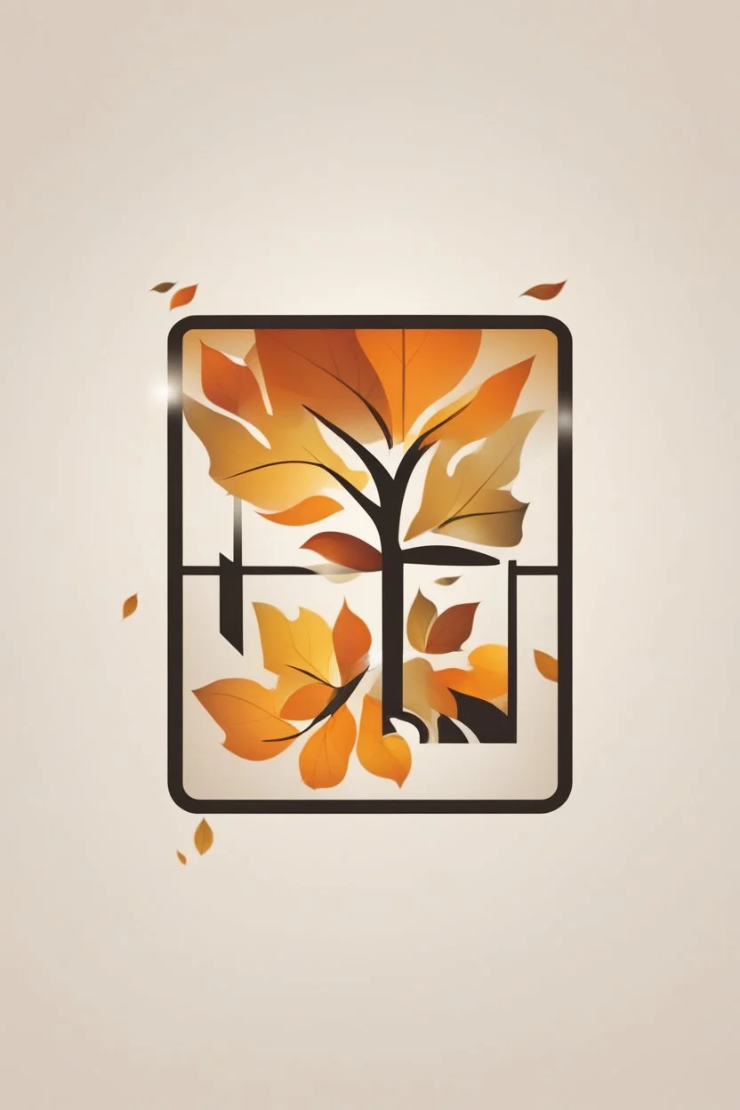 square logo , landscape with leaf fall, flying leaves