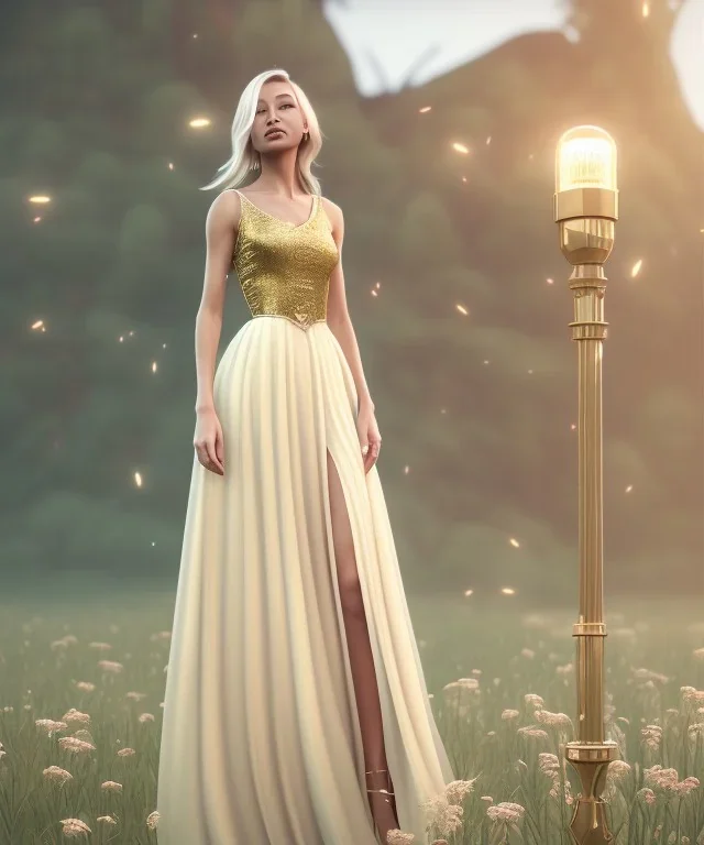 subtle queen, atmospheric, realistic, unreal engine, cinematic lighting, octane render, transparent long dress, blonde, full body, bright wings, smile, long hair