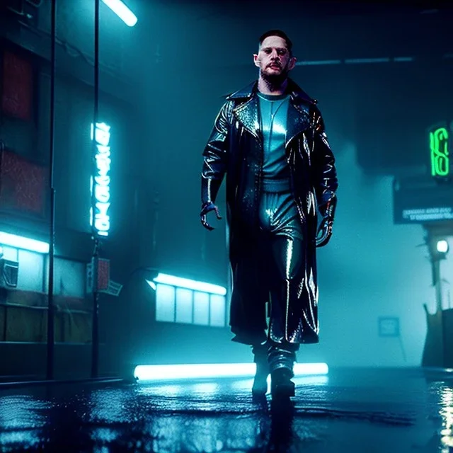 Actor, tom hardy, replicant man, blade runner style, rain, fog, neon ambient, gradient color, clean skin, circuits, latex coat, cyber punk, neon, tubes, portrait, studio photo, unreal engine 5, smooth color, 16 bit, god lights, ray tracing, RTX, lumen lighting, ultra deatail, volumetric lighting, 3d, finely drawn, hd.