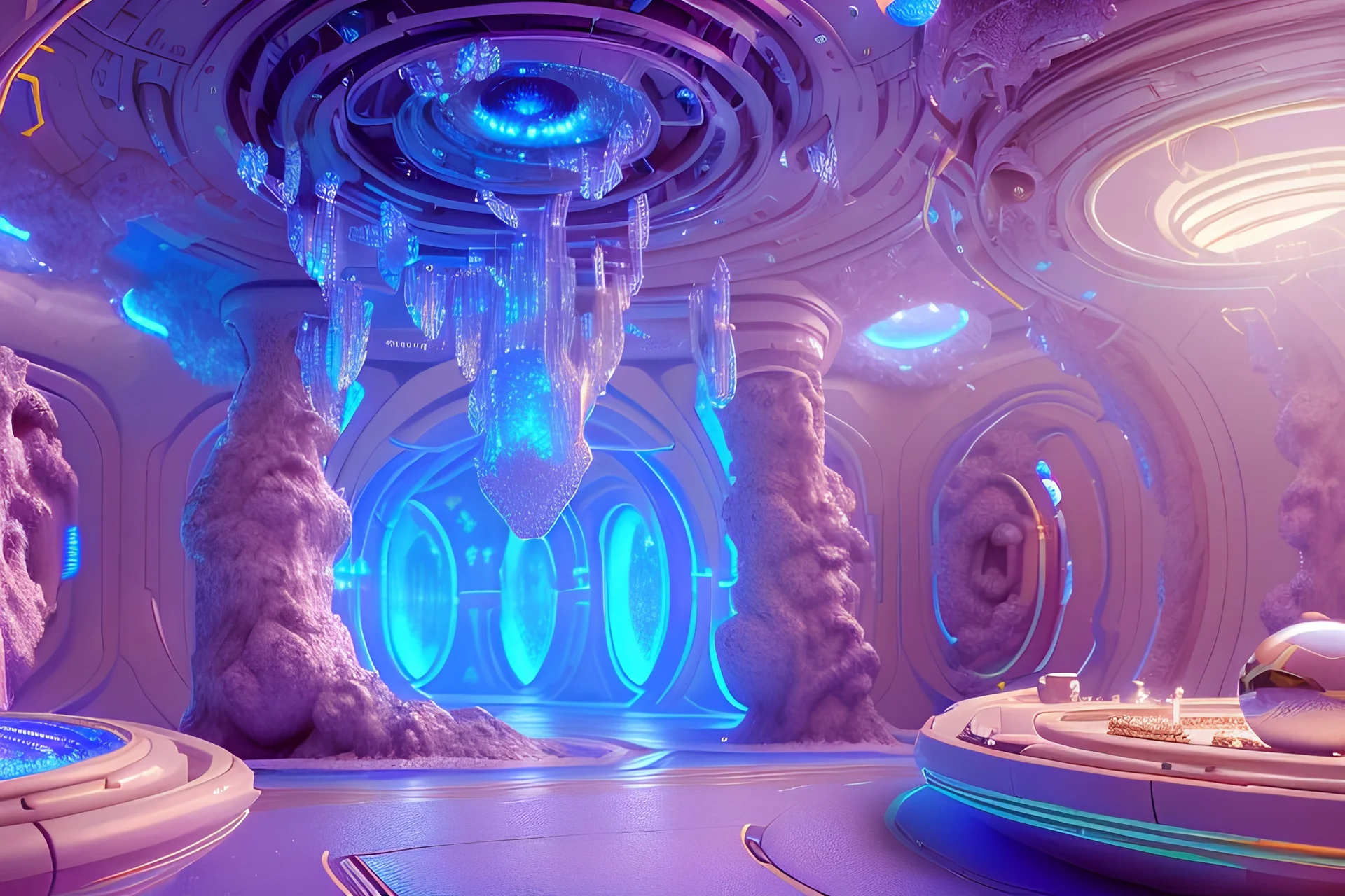 white and gold crystal galactic ambiance cinema4d scifi futuristic tunnelfield pools lighting sky, full of details, smooth, bright sunshine，soft light atmosphere, light effect，vaporwave colorful, concept art, smooth, extremely sharp detail, finely tuned detail, ultra high definition, 8 k, unreal engine 5, ultra sharp focus