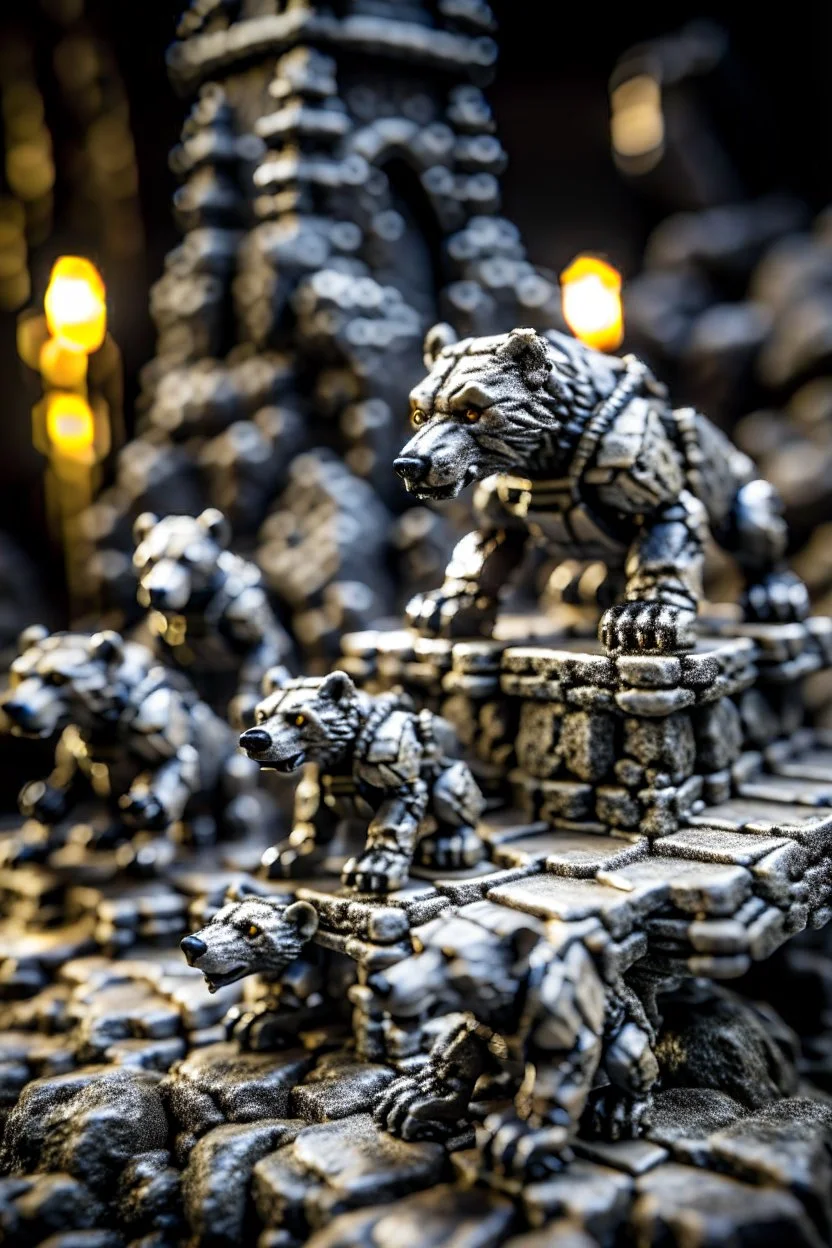 "troll og tusser"i svarte granskauen, hexagons, polar bear, strategic battlefield, castle stairs, painted miniatures, shot on Hasselblad h6d-400c, zeiss prime lens, bokeh like f/0.8, tilt-shift lens 8k, high detail, smooth render, down-light, unreal engine, prize winning