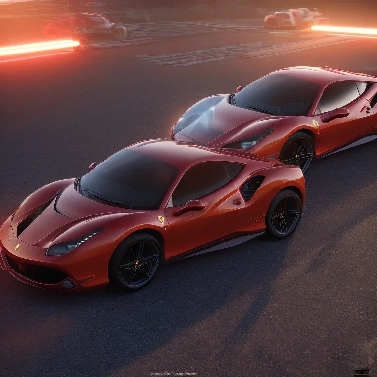 Ferrari 488 under a bright light in the dark